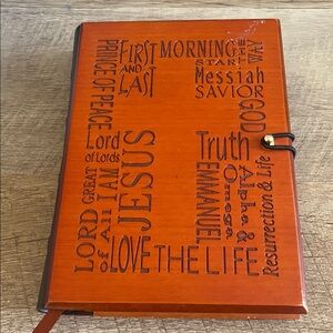 New Wooden notebook journal cover religious logos God Jesus gold pages